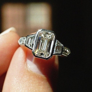 Emerald Cut Lab Grown Diamond Engagement Ring: 14K Yellow Gold Bezel Set