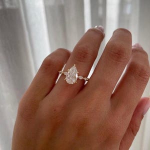 Pear Lab Grown Diamond Engagement Ring: 14k Gold Pave Wedding Ring
