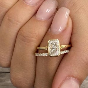 2 CT Radiant Cut Bridal Set ring Moissanite Bezel Set for Engagement ring,14k Yellow Gold Unique Bridal Set ring, Gift for Her