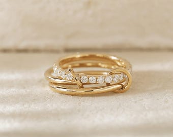 Minimalist Gold Knot Ring, Diamond Nail Design Ring, Elegant Round Moissanite Wrap Band, Trendy Everyday Jewelry