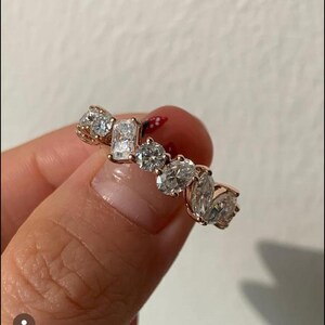 Multi Shape Moissanite Eternity Band: 14K Gold Cluster Ring
