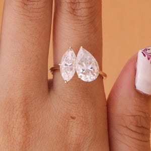 Toi et Moi Moissanite Ring: 14K Yellow Gold Pear & Marquise Cut