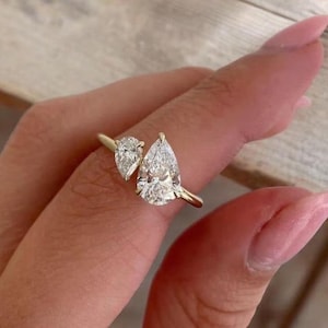 Vintage Toi Et Moi Moissanite Ring: Pear Cut Two Stone Sterling Silver