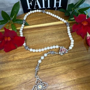 Five decade rosary, coated glass beads, crystal beads, first communion, gift, baptism, gift, religious gift, catholic rosary