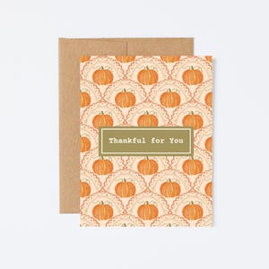 Fall Pumpkin Card Set - Handmade Note Cards - Thankful for You Card - Pumpkin Fall Greeting Card - Thanksgiving Notecard with Kraft Envelope