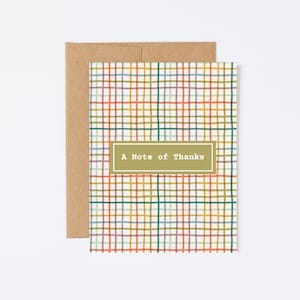 Fall Gingham Thank You Card - Handmade Autumn Plaid Notecard - Rustic Stationery with Kraft Envelope - Stationery Note Cards - Fall Greeting