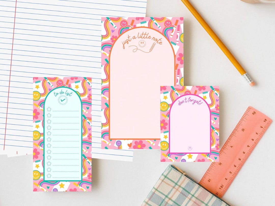 Colorful Retro Notepads, Giftable Teacher Notepads, Marker & Smiley ...