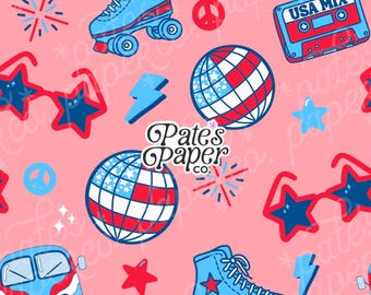 Modèle sans couture du 4 juillet - Papier numérique rose américain rétro - Fond imprimable groovy