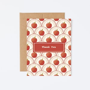 Apple Thank You Card - Rustic Autumn Apples Greeting Card - Fall Notecard with Kraft Envelope - Handmade Fall Stationery - Thanksgiving Card