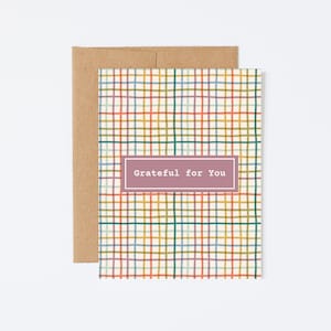 Grateful for You Card - Fall Plaid Greeting Card - Autumn Thank You Card with Kraft Envelope - Handmade Thanksgiving Card Set - Stationery