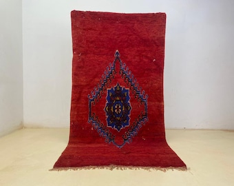 Alfombra marroquí de lana: Diseño tribal bohemio tejido a mano, 2,74 x 1,47 m.