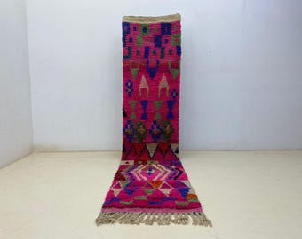Boho Berber Wool Runner Rug, Colorful Geometric Patterns (Washable, Handmade)