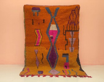 Orange Moroccan rug- Berber Rug - Home Decor Rug- Moroccan Boujaad Rug - Handmade Rug -Custom Moroccan Rug -unique Colorful Rug