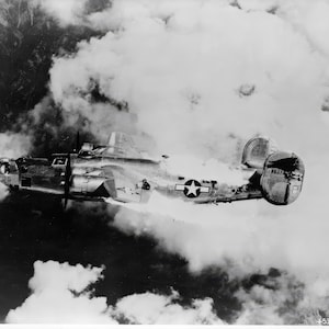 WWII B-24 Liberator in Flames | Last Moments After Austria Raid | Restored Military Aircraft Digital Print | Instant Download
