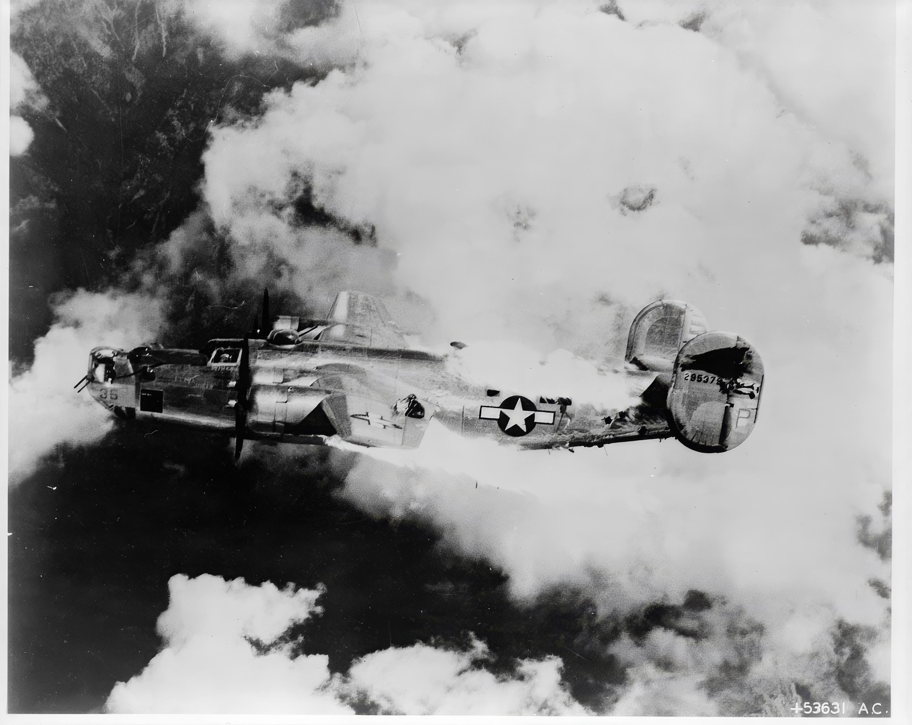 WWII B-24 Liberator in Flames | Last Moments After Austria Raid | Restored Military Aircraft Digital Print | Instant Download
