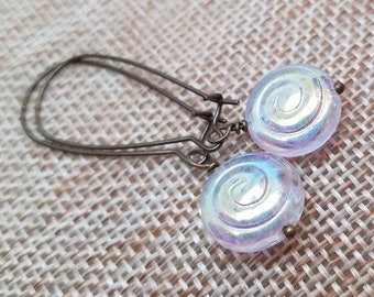 Clear Swirl Iridescent Earrings, Boho Earrings, Clear Jewelry, Neutral Earrings, White Earrings, Mother's Day Gift, Birthday Gift