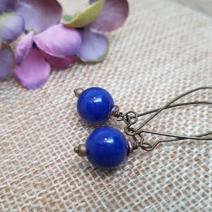 Blue Earrings, Royal Blue Boho Earrings, Medium Blue Stone Earrings, Blue Round Earrings, Nautical Blue Dangle Earrings, Gift for her