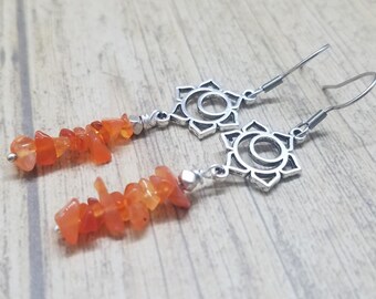 Orange Crystal Stack Earrings, Sun Earrings, Yoga Jewelry, Sacral Chakra Meditation Jewelry,, Stainless Steel Earrings
