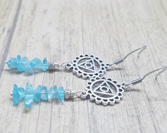 Light Blue Crystal Earrings, Aquamarine Earrings, Aqua Yoga Jewelry, Meditation Jewelry, Throat Chakra Earring, Stainless Steel Earring