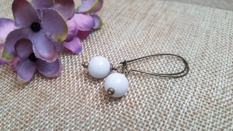 Snowball Earrings Gift for her White Sphere Earrings White Stone Earrings Natural Earrings White Boho Earrings