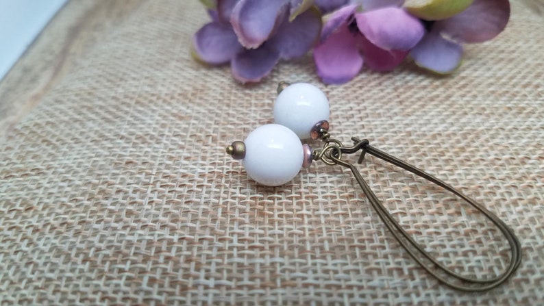 Snowball Earrings Gift for her White Sphere Earrings White Stone Earrings Natural Earrings White Boho Earrings