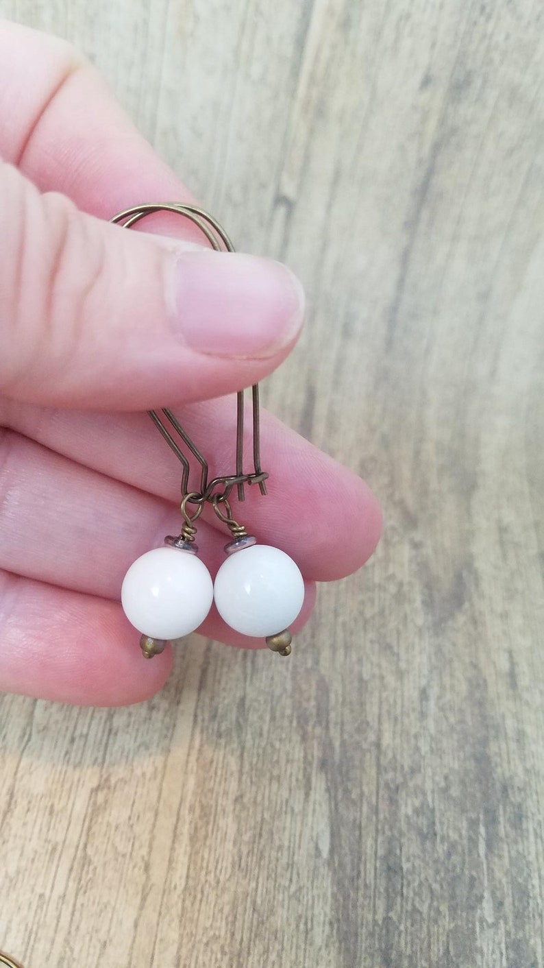 Snowball Earrings Gift for her White Sphere Earrings White Stone Earrings Natural Earrings White Boho Earrings