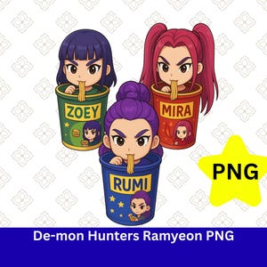 Cazadores de demonios Ramyeon PNG / Mira PNG / Rumi PNG / Zoey png / Descarga instantánea