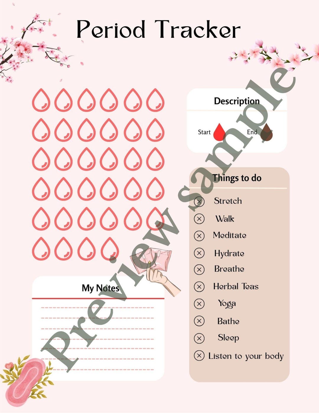 Printable Period Tracker PDF – Menstrual Cycle Log, Self-care Planner ...