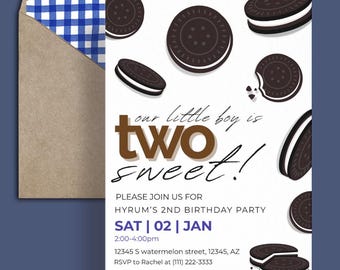 Two Sweet 2nd Birthday Invitation: Cookie & Oreo Theme (Printable 5x7, Optional Liner)