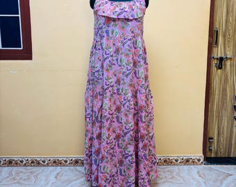 Vestido de verano de algodón con estampado de bloques hecho a mano: vestido bohemio sin mangas con capas