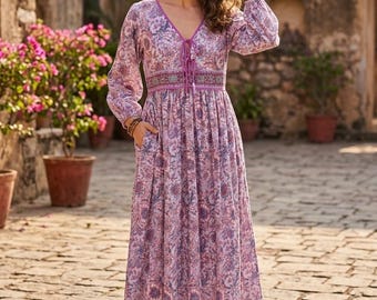 Cotton Maxi Dress: Puff Sleeve Boho Summer Outfit