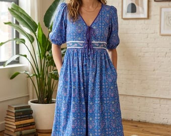 Cotton Maxi Dress, Boho Puff Sleeve Summer Outfit