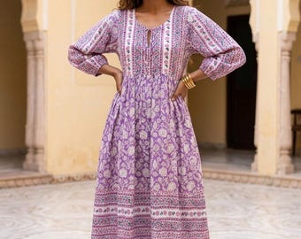 Cotton Maxi Dress, Boho Puff Sleeve Summer Outfit