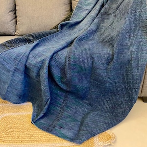 Vintage Kantha Quilt aus indigogefärbter Baumwolle