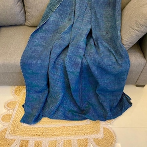 Indigo Dyed Cotton Vintage Kantha Quilt