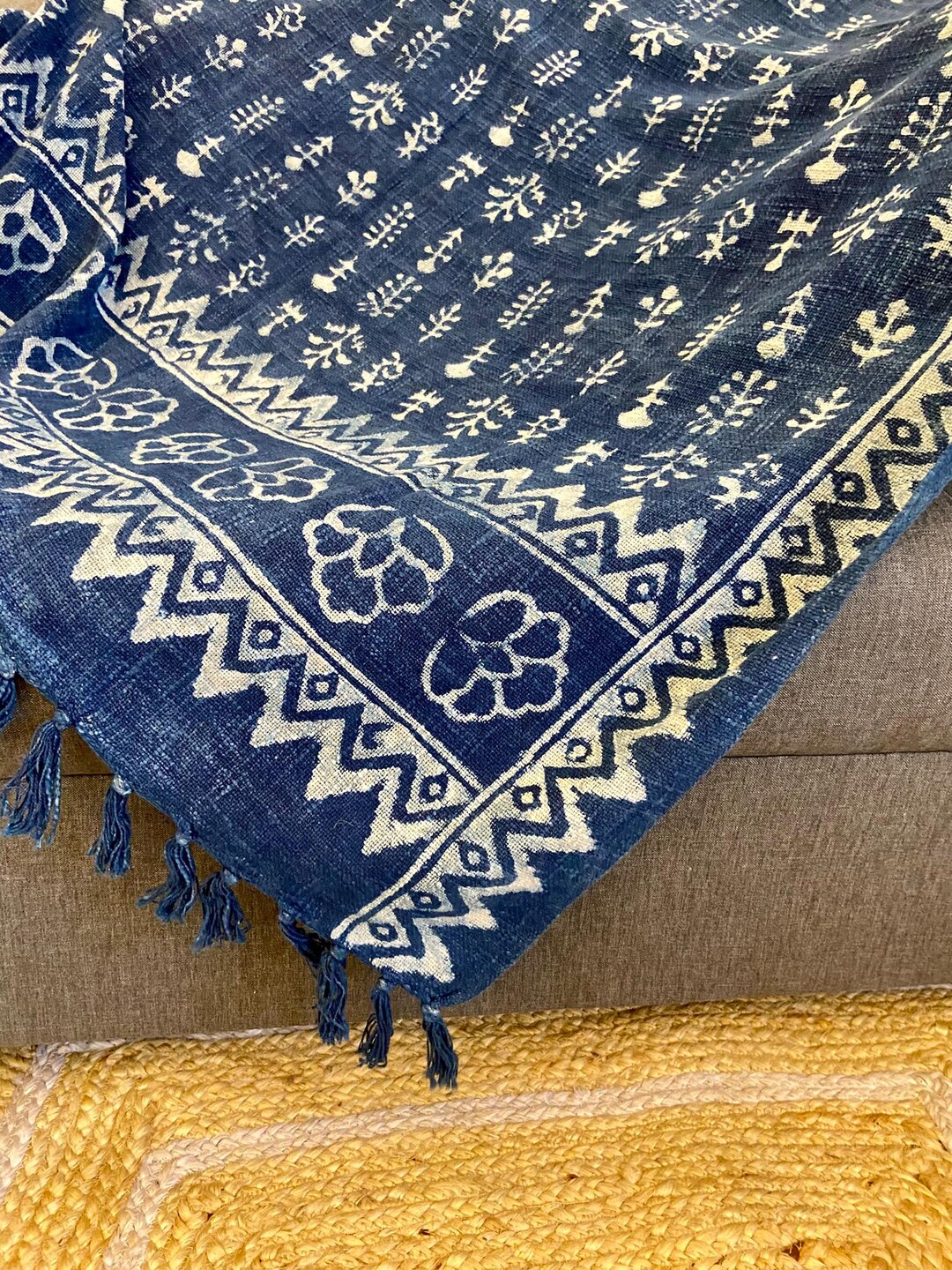Hand Block Printed Indigo Mud Cloth Throw Blanket - Etsy