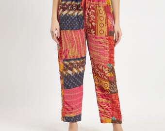 Handmade Cotton Vintage Patchwork Kantha Pants Boho Indian Reversible Kantha Trousers