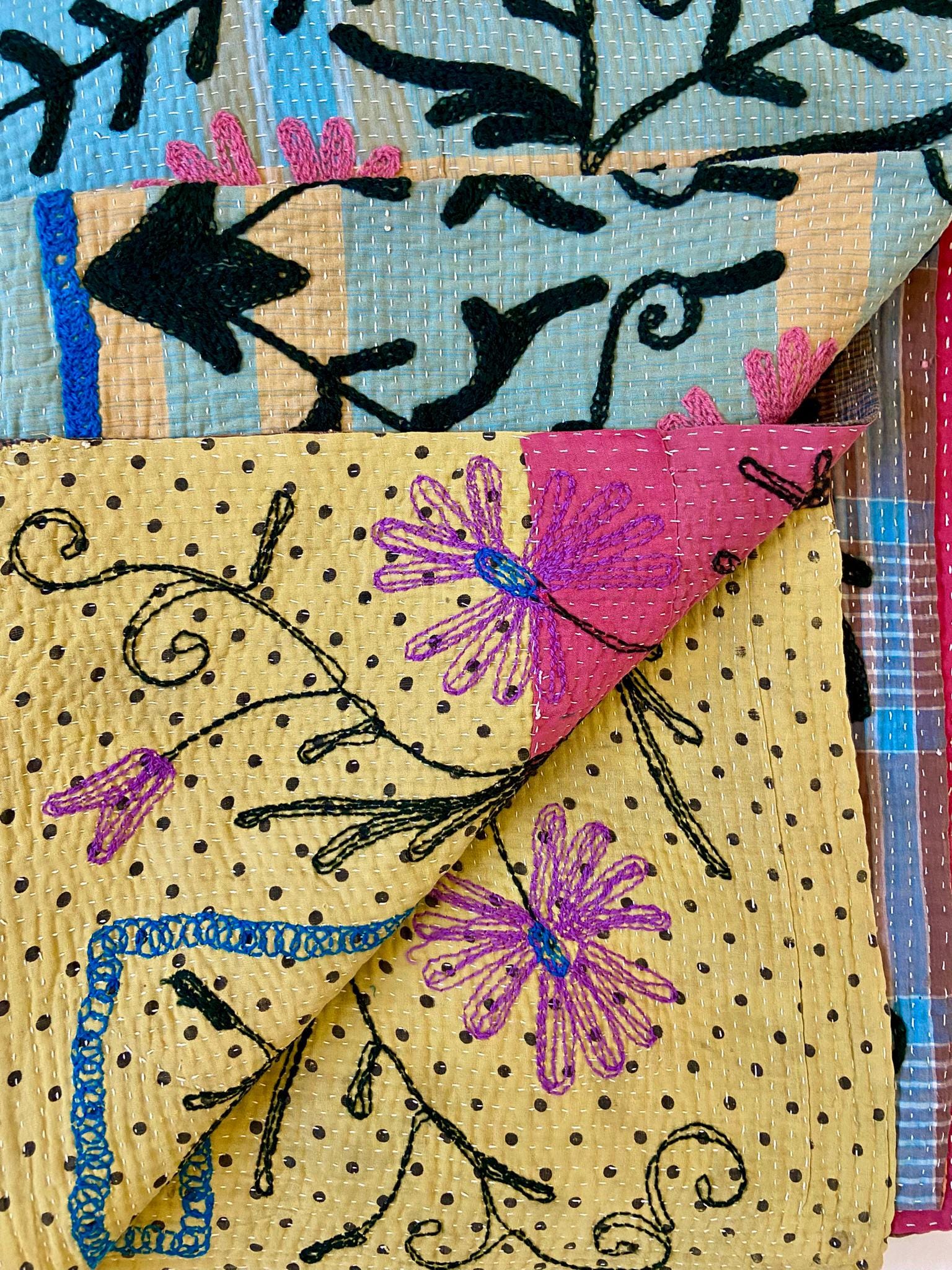 5点セット ヴィンテージ カンタキルト（スザニ刺繍入り）1940年代