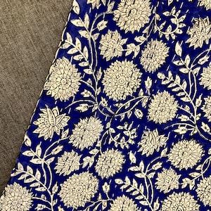 Blue Floral Block Print Kantha Quilt Queen Pure Cotton Throw Blanket Kantha Bedspread Coverlet Bed Cover Boho