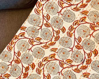 Marigold Floral Kantha Quilt Hand Block Printed Indian Reversible Boho Kantha Bedspread Throw