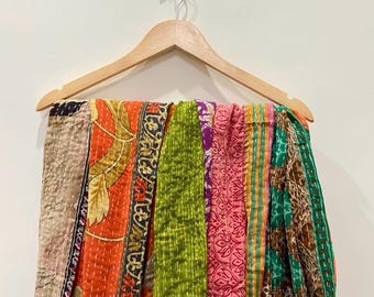 Wholesale Lot Cotton Kantha Scarf Handmade Vintage Reversible Kantha Scarves 18"x72" Boho Indian Wraps