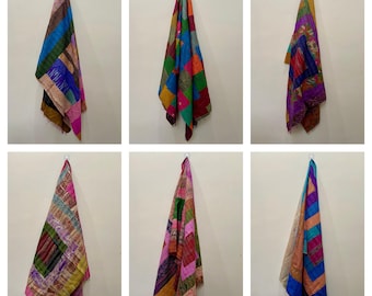 手作りのシルクパッチワークカンタスカーフ：リバーシブルヴィンテージ