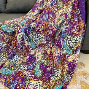 Purple Paisley Kantha Quilt Pure Cotton Kantha Throw Blanket Bedspread Coverlet Kantha Bed Cover Boho Indian Hippie Quilt