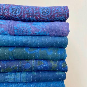 Wholesale Lot Hand Dyed Indigo Cotton Kantha Quilts Blue Reversible Indian Vintage Kantha Bedspread Throws Unique Blankets