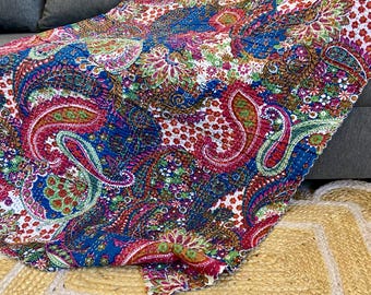 Edredón Kantha de cachemira azul, manta Kantha de algodón puro, cubrecama, funda de cama Kantha, edredón bohemio indio hippie
