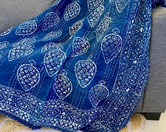 Stonewashed Indigo Queen Kantha Bedcover