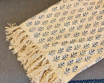 Premium Handmade Boho Bedding Throw Hand block Print Soft Cotton Throw Blanket Sofa Décor Tassels Hand Loomed Cotton Sofa Throw Home Decor