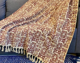 Handmade Cotton Throw Blanket Hand Block Printed Indian Minimalist Sofa / Couch Cozy Blanket