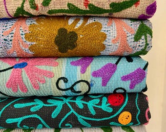 5 PC&#39;s Assorted Vintage Kantha Quilts with Suzani Embroidery 1940s Collectives Cotton Kantha Throws