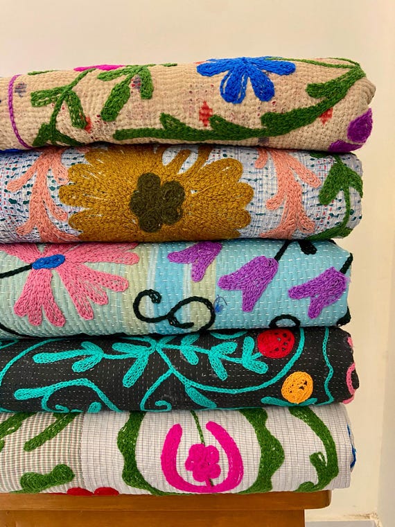 5点セット ヴィンテージ カンタキルト（スザニ刺繍入り）1940年代